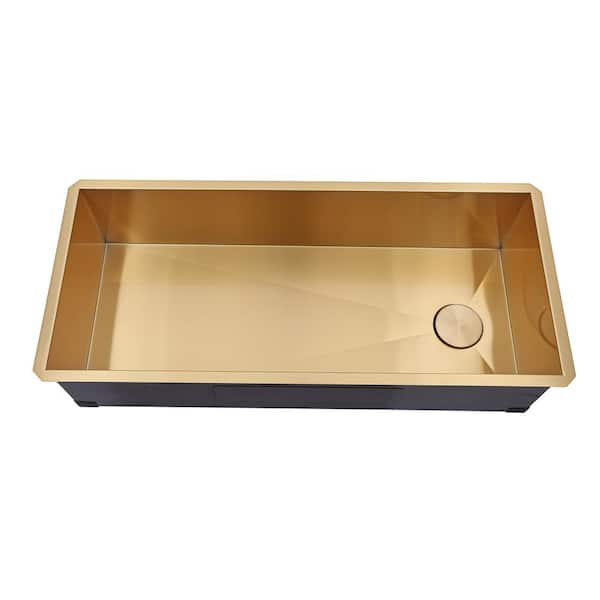 Kingsman 42 in. Undermount Single Bowl Satin Gold Matte Brass Stainless Steel 16-Gauge Kitchen Sink