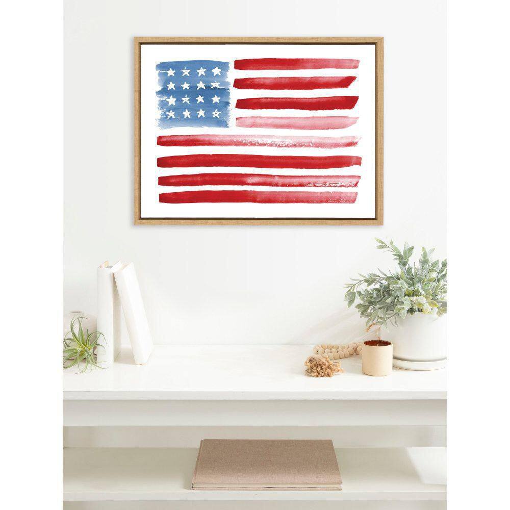 Natural Framed Canvas Print of American Flag, 18" x 24"