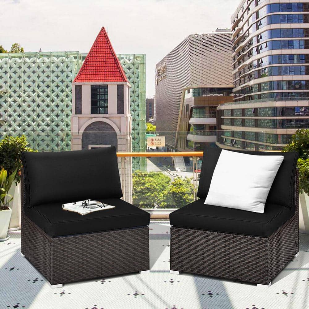 Black and Brown Rattan Armless Outdoor Sectional Sofa
