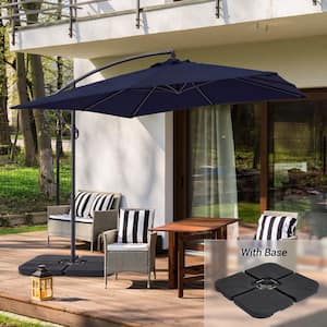 8.2 ft. Square Cantilever Patio Umbrellas With Base in Navy Blue