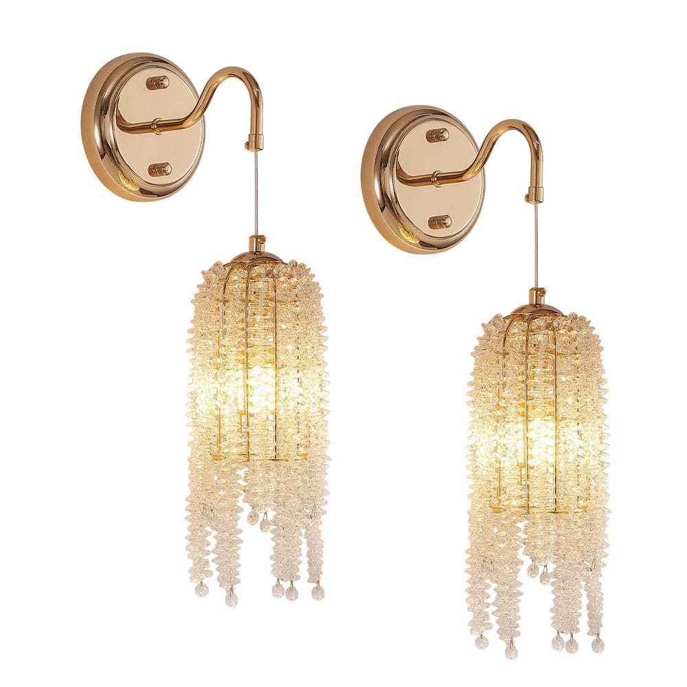 1-light Gold Crystal Bead String Wall Sconces Set of 2, Vanity Light for Ha