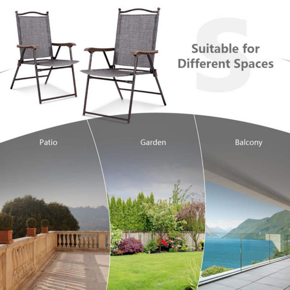 Gray Steel Frame Folding Camping Chairs with Arms, Set of 2