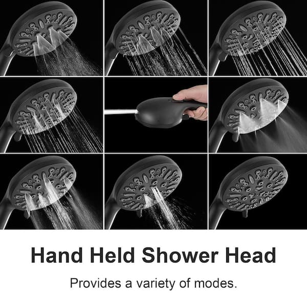 Single Handle 1-Spray Round Rain Shower Faucet Combo Set 1.8 GPM with Dual Function Pressure Balance Valve in Black