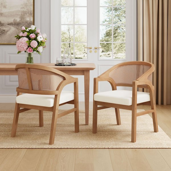 CHRISTOPHER KNIGHT HOME Lucas Natural Oak and Beige Polyester Upholstered Dining Chair with Cane Back, Solid Wood Frame, (Set of 2)