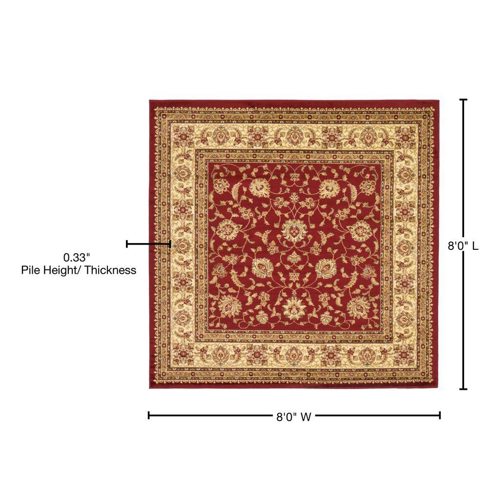 Elegant Red Square Synthetic Floral 8' Indoor Area Rug