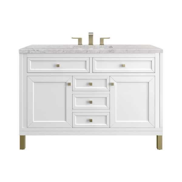 James Martin Vanities Chicago 48.0 in. W x 23.5 in. D x 34 in . H Bathroom Vanity in Glossy White with Eternal Jasmine Pearl Quartz Top
