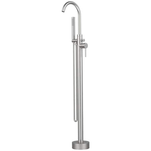 Tahanbath Single-Handle Floor-Mount Floor Bathtub Faucets Roman Tub Faucet in Brushed Nickel