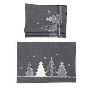 0.1 in. H x 20 in. W x 14 in. D Lovely Christmas Tree Embroidered Double Layer Placemats in Dark Gray (Set of 4)