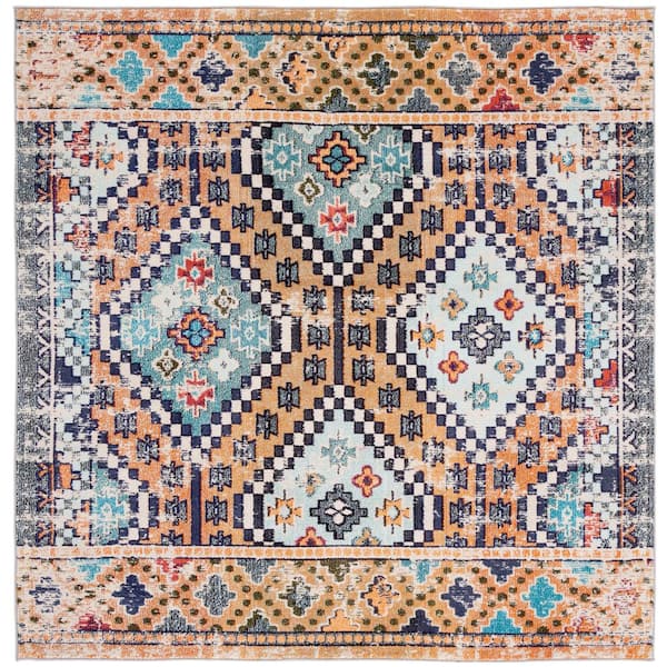 SAFAVIEH Madison Orange/Beige 7 ft. x 7 ft. Geometric Medallion Square Area Rug