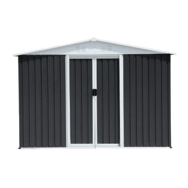 Gray 10 ft. W x 8 ft. D Metal Garden Shed Patio Outdoor Bike Shed with Doors (80 sq. ft.)