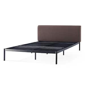 Bree Metal Platform Bed with Curved Upholstered Headboard, Steel Slats, Espresso Brown, Full