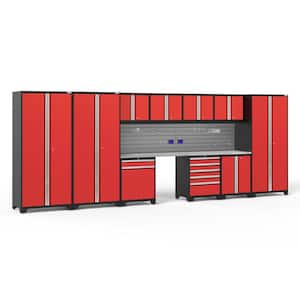 Pro Series 220 in. W x 85.25 in. H x 24 in. D 18-Gauge Steel Cabinet Set in Red (12-Piece)
