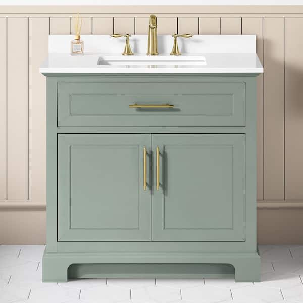 Doveton 36 in. Single Sink Sage Green Bath Vanity with White Engineered Stone Top (Assembled)