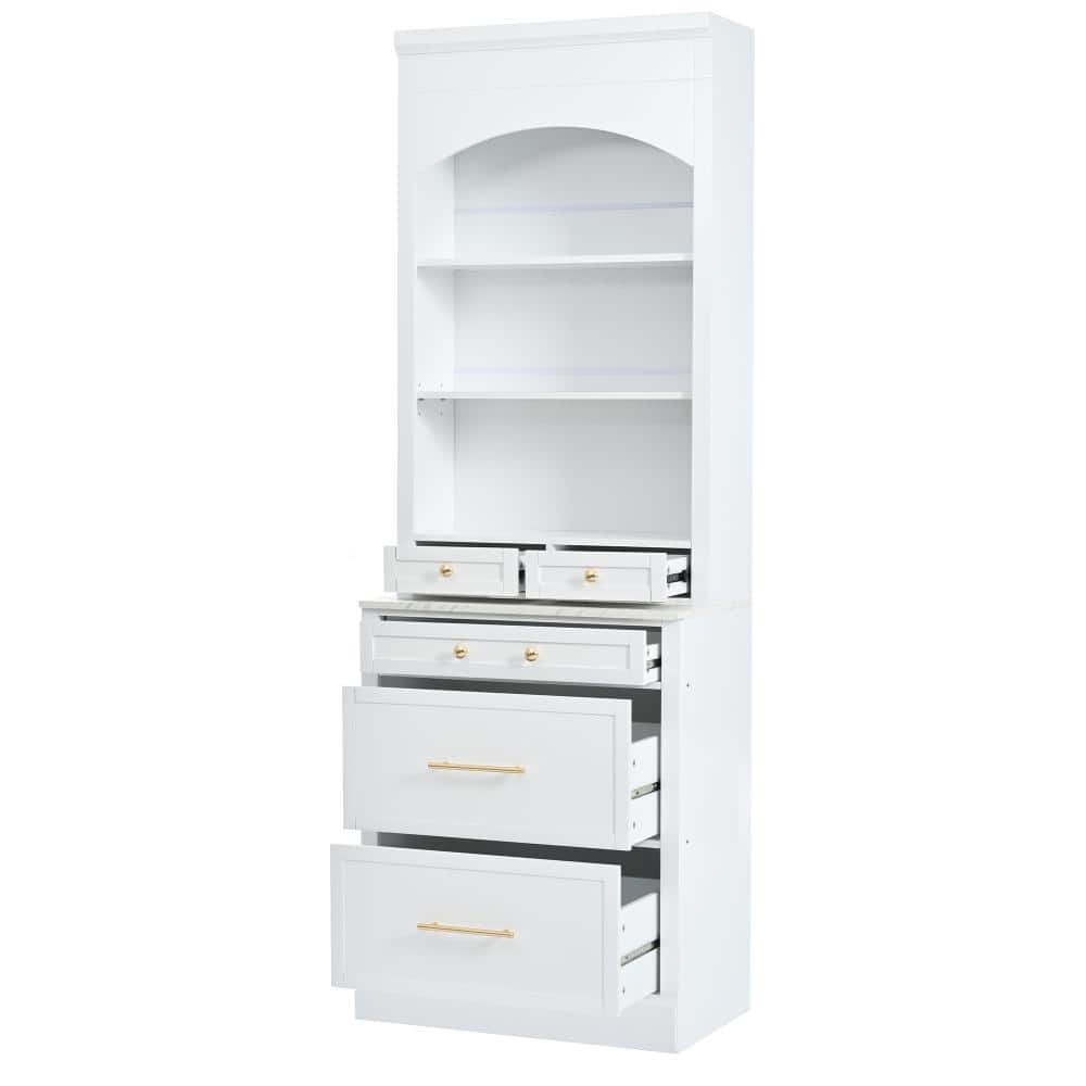 White MDF 28.7 in. x 83.7 in. Pantry Cabinet with Faux Marble Top and 5 Drawers durable construction price history on PriceWatchPro