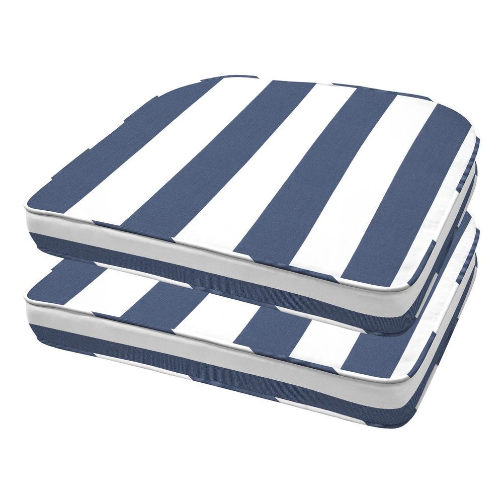Cabana Stripe Blue and White Rounded Outdoor Seat Cushion (2-Pack)