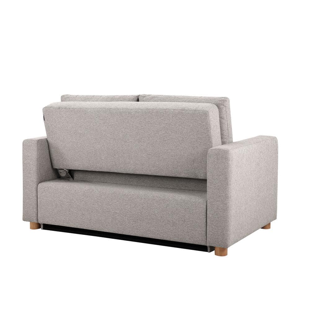 Light Gray Fabric Convertible Sleeper Sofa with Wooden Legs