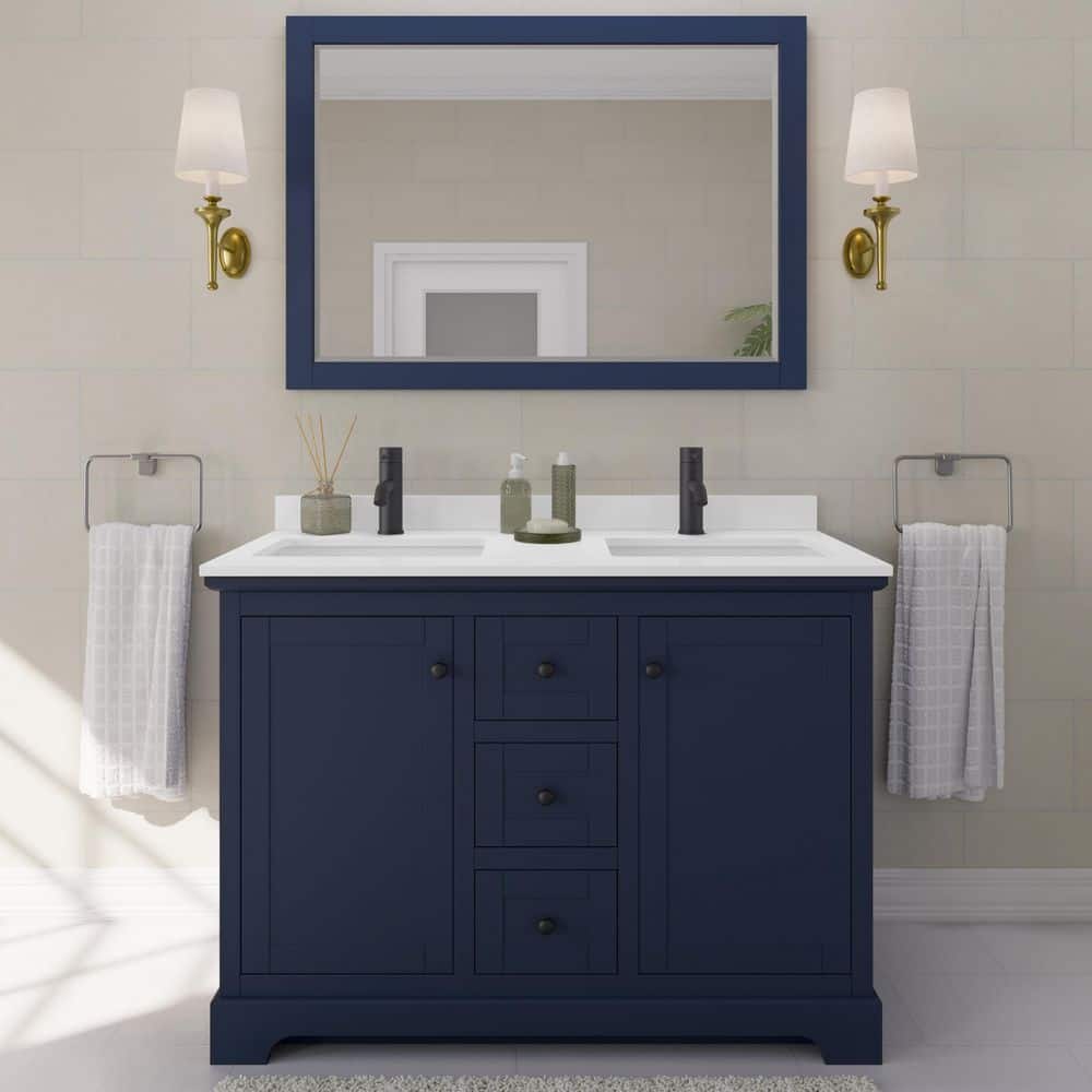 Avery 48 in. W x 22 in. D x 35 in. H Double Bath Vanity in Dark Blue with White Quartz Top price history on PriceWatchPro