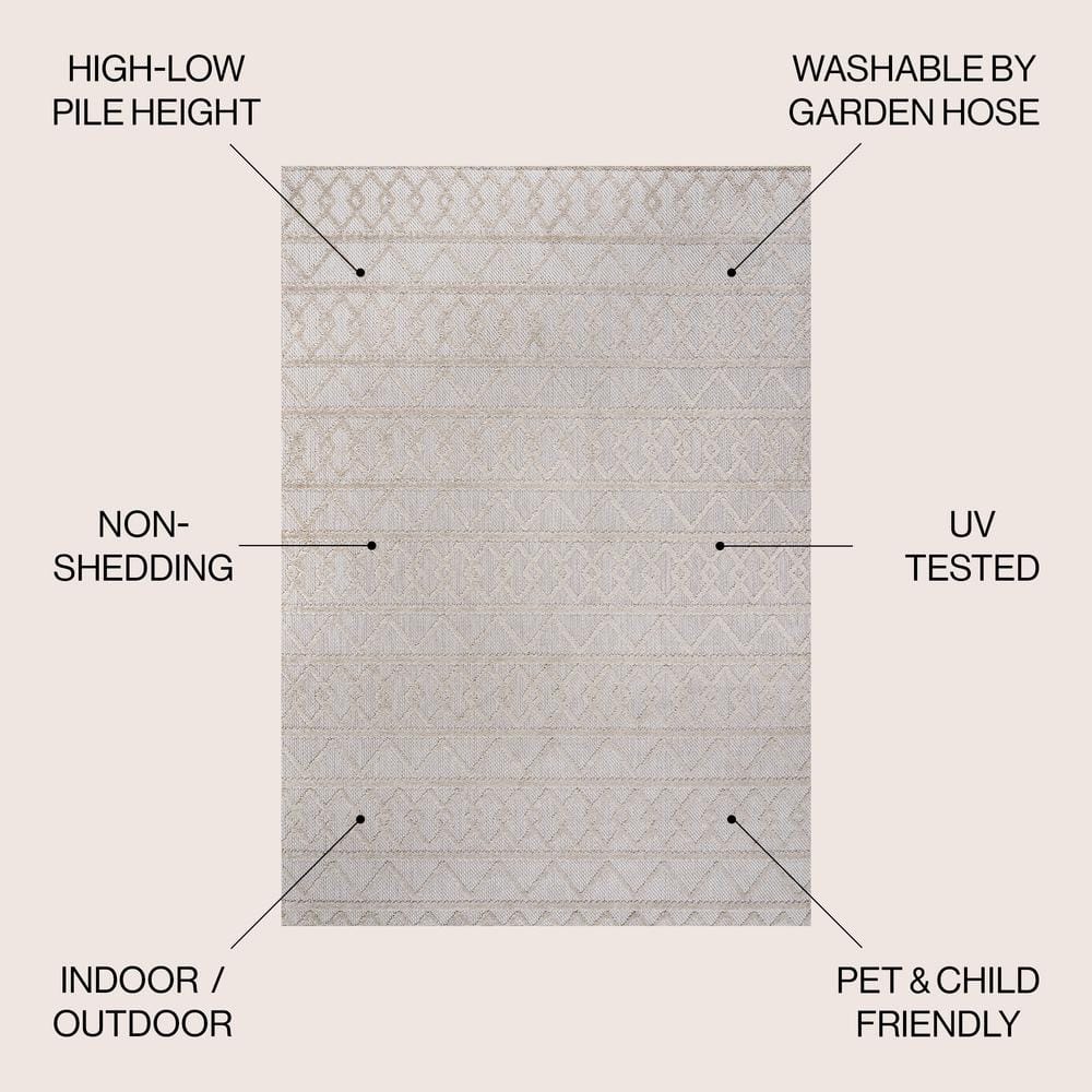 Aylan Beige High-Low Pile Geometric Indoor/Outdoor Area Rug
