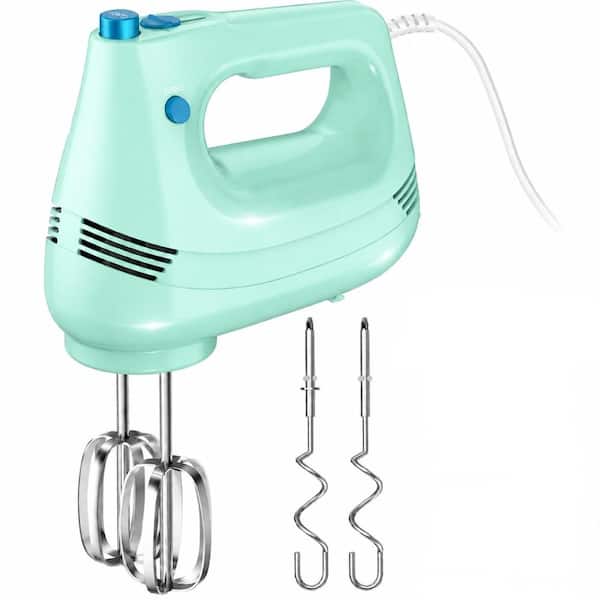 Electric Hand Mixer with Stainless Steel Whisk, Dough Hook and Storage Bag, 5-Speed Turbo Boost, Green