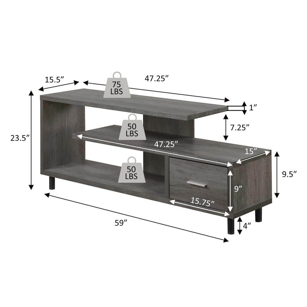 Ice White Modern 59" TV Stand with Open Shelving and Cabinet