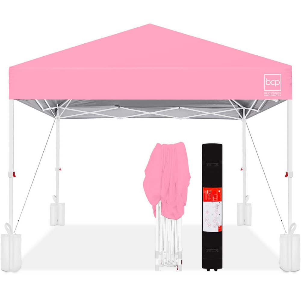 8 ft. x 8 ft. Pink/White Pop Up Canopy with 1-Button Setup, Wheeled Case, 4-Weight Bags price history on PriceWatchPro