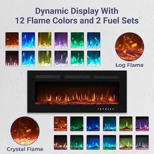 30 in. Black Electric Fireplace Wall Mounted Fireplace LED w/12 Colors, Touch Screen, Remote, Logset and Crystal Stones
