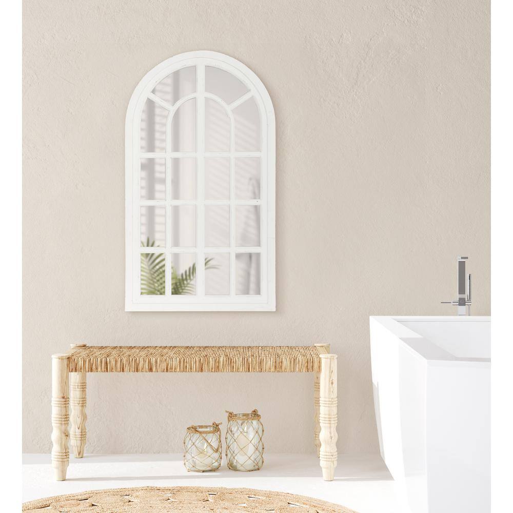 Boldmere 38"x22" Rustic Arch Farmhouse Wall Mirror in Distressed White