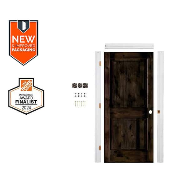 Krosswood Doors Assembly Required 30 in. x 80 in. Knotty Alder Sq. Top Left-Hand Black Stain Wood Interior Door Kit w/Separate Jamb