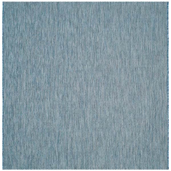 Courtyard Navy/Gray 5 ft. x 5 ft. Solid Color Chevron Indoor/Outdoor Square Area Rug