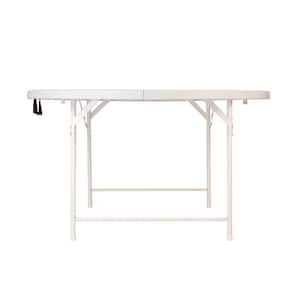 48 in. White Round Outdoor Plastic Folding Camping Table for 4-6 Seats