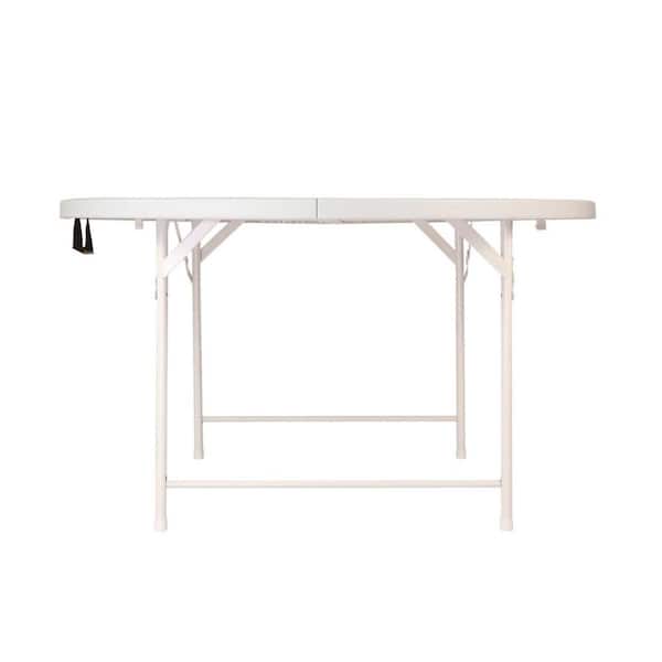 Amucolo 48 in. White Round Outdoor Plastic Folding Camping Table for 4-6 Seats