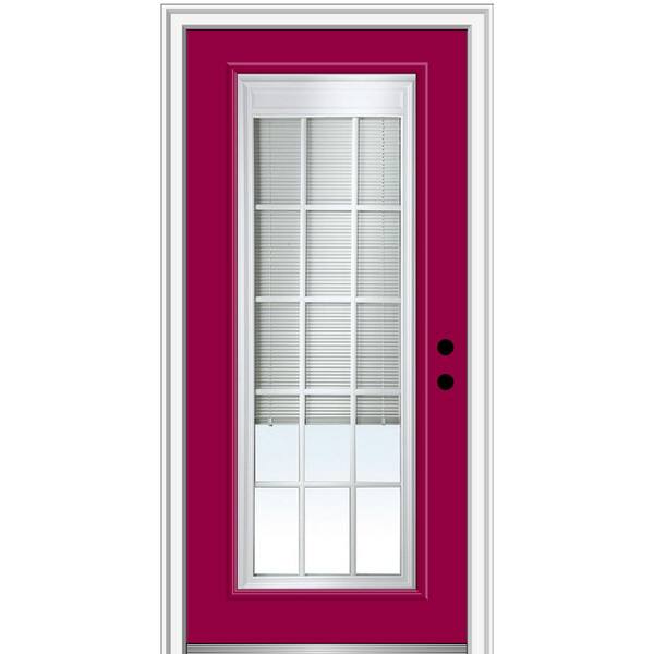 MMI Door 32 in. x 80 in. Internal Blinds GBG Low-E Glass Left-Hand Full Lite Clear Painted Fiberglass Smooth Prehung Front Door