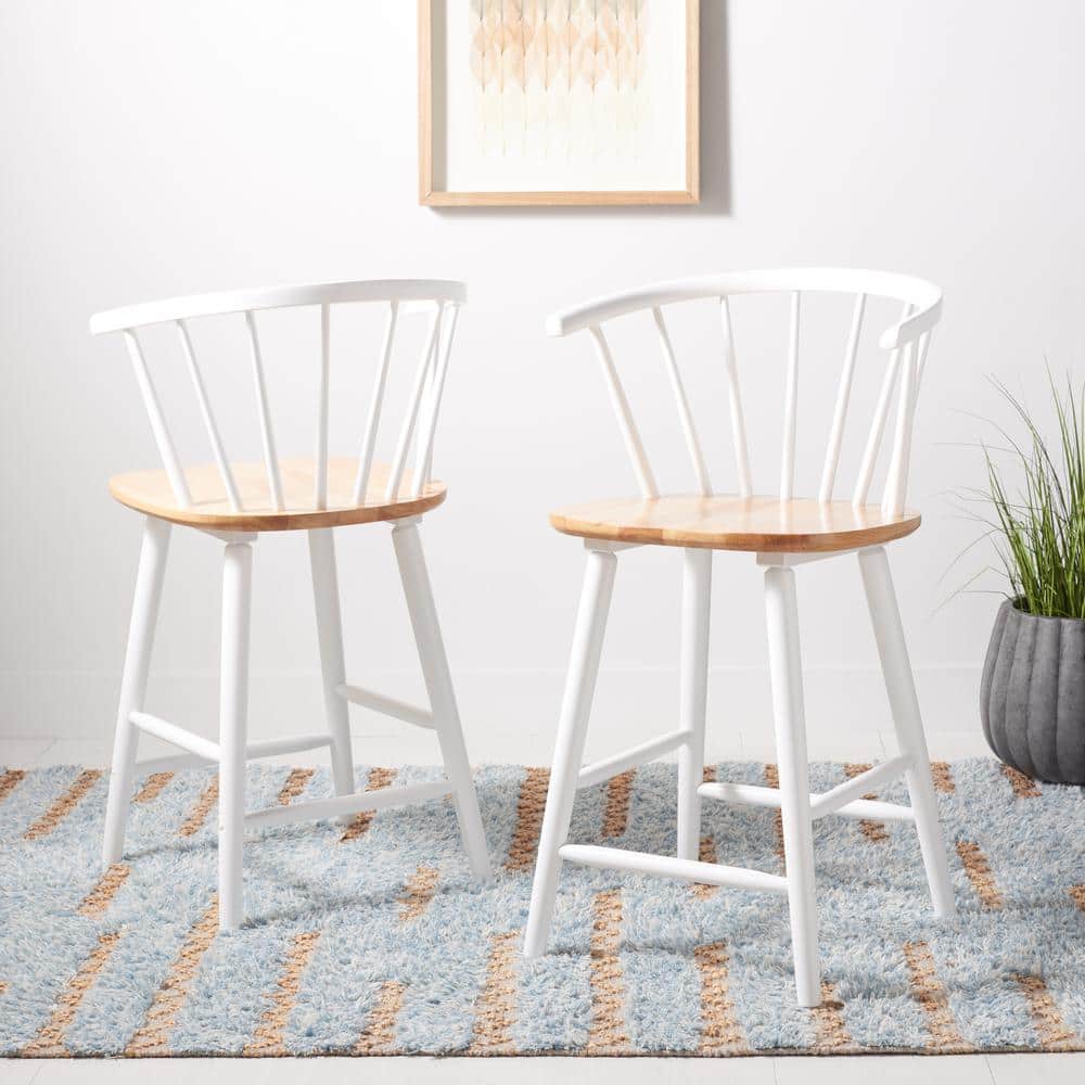 Natural and White Rubber Wood Counter Stool Set