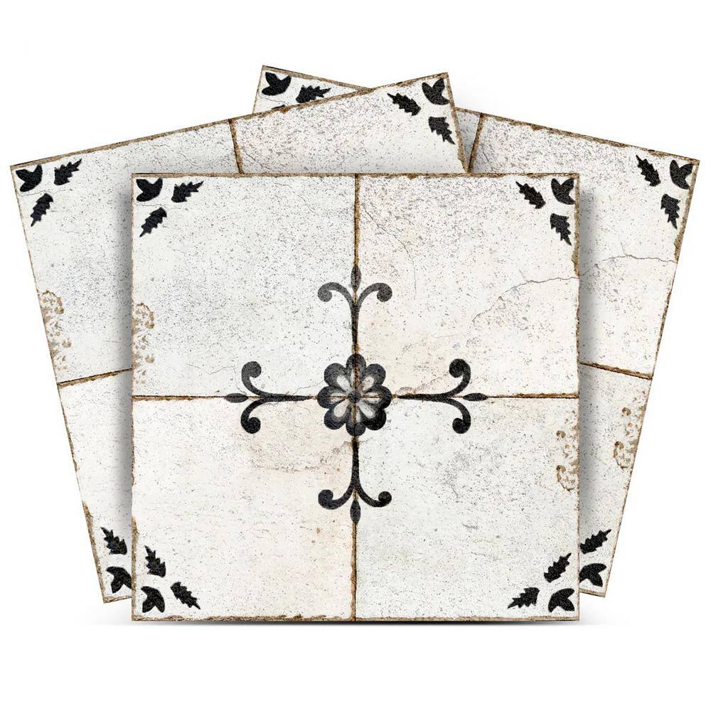 5x5 Inch Vintage Black and White Vinyl Peel and Stick Tiles