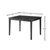 Black dining table with dimension overlays showing width and height.