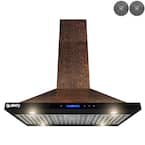 36 in. 343 CFM Convertible Island Mount Range Hood with LED Lights in Embossed Copper Vine Design with Carbon Filters