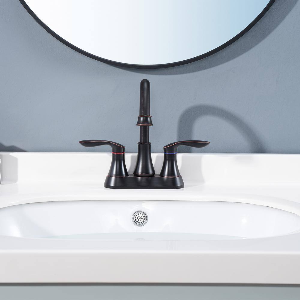 Oil Rubbed Bronze Double Handle Bathroom Faucet with Drain Kit