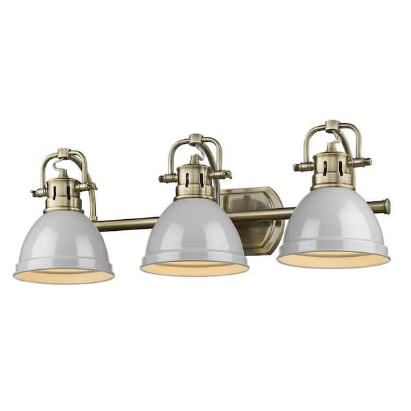 Golden Lighting Duncan 3-Light Aged Brass Bath Light with Gray Shade