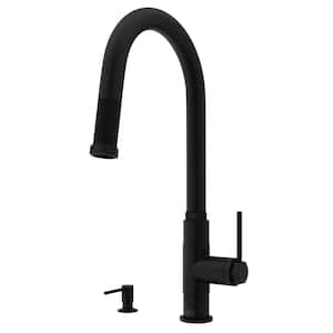 Hart Arched Single Handle Pull-Down Spout Kitchen Faucet Set with Soap Dispenser in Matte Black