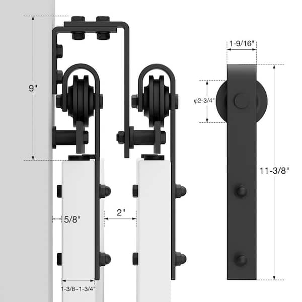 12 ft./144 in. Powder Coated Black Heavy-Duty Bypass Double Door Sliding Barn Door Hardware Classic Design Roller 12 ft./144 in. Powder Coated Black Heavy-Duty Bypass Double Door Sliding Barn Door Hardware Classic Design Roller