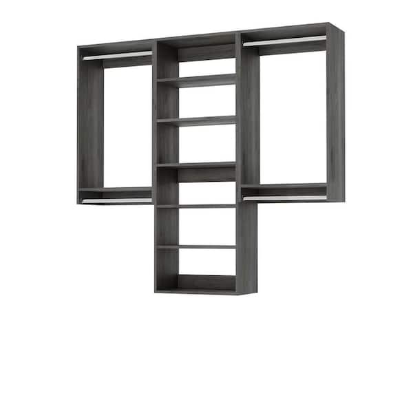 Classic 75-75 in. W Grey Closet Kit Double Hanging Kit Wall-Mounted 11-Shelf Wood Closet System