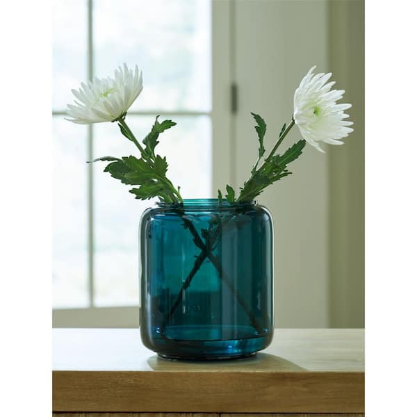 Inisland 8 in. Green Glass Cylinder Decorative Vase