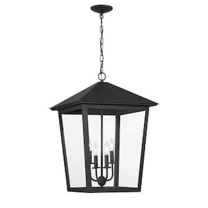 Noble Hill 4-Light Black Outdoor Pendant Light with Clear Glass Shade