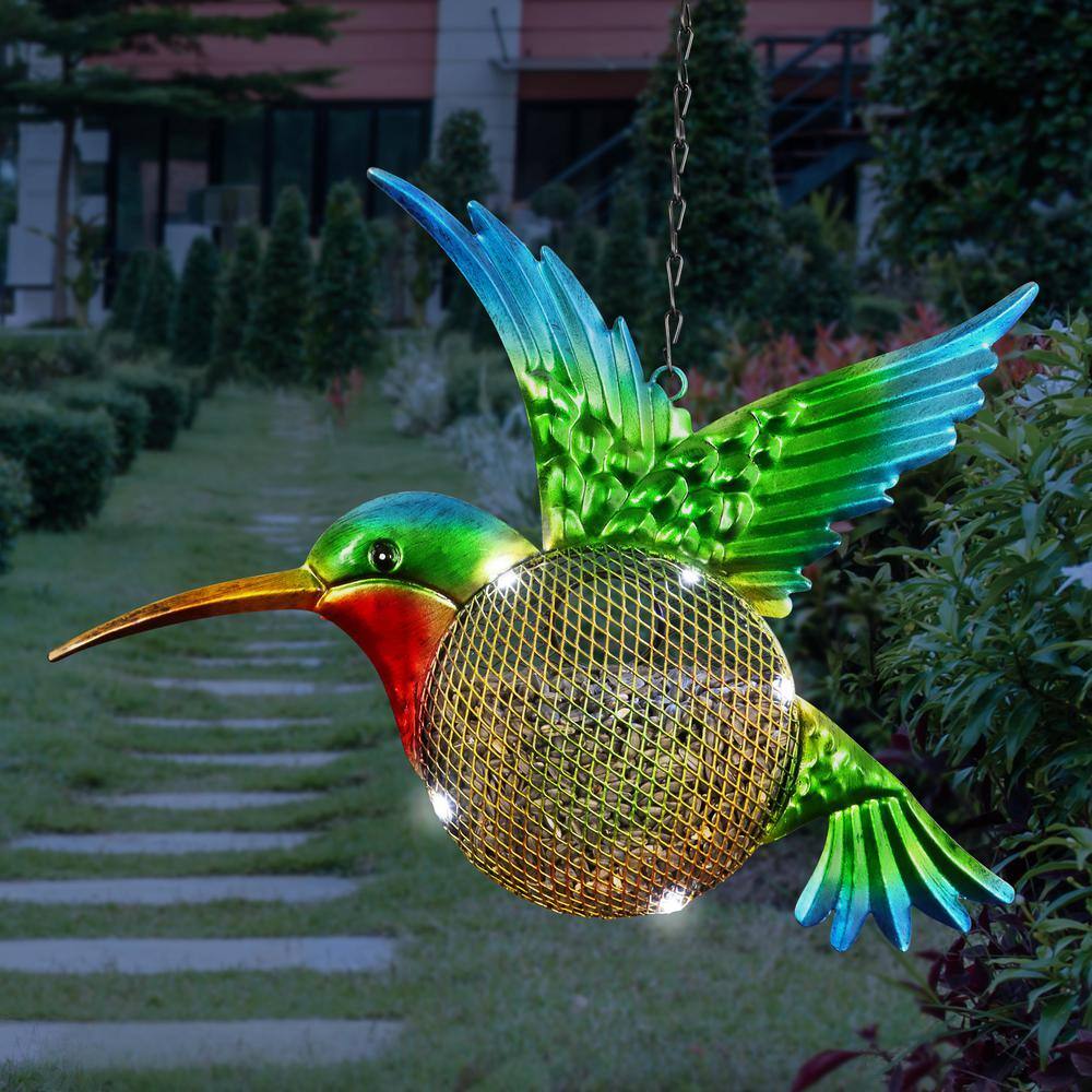 Colorful Metal Hanging Hummingbird Solar Bird Feeder