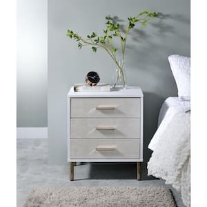 Myles 3-Drawer White, Champagne and Gold Nightstand 19 in. L x 16 in. W x 23 in. H