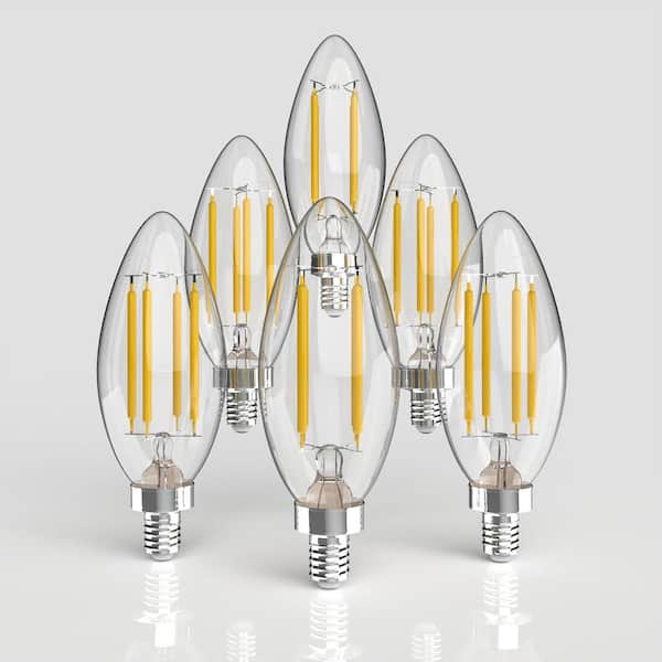JONATHAN Y 40-Watt Equivalent C35 Non-Dimmable LED Edison Glass Bulbs w/ E12 Base, 80+ CRI, WW 2700K, 420 Lumens, Clear (Pack of 6)