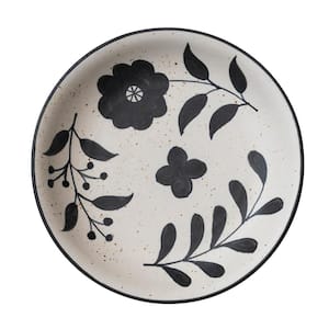 14 in. 250 fl. oz. Hand-Painted Floral Design Multi-Colored Speckled Stoneware Serving Bowl 1-Piece
