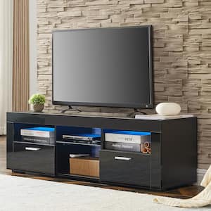 51.2 in. W Black Particleboard TV Stand with LED Lights and Super Storage Space Maximum Television Size for 55 in.