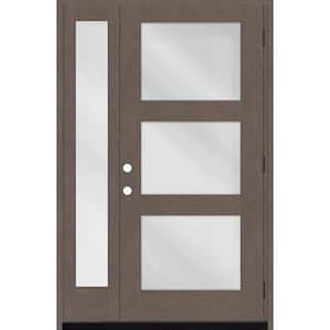 Regency 51 in. W. x 80 in. Modern 3-Lite Equal Clear Glass LHOS Ashwood Mahogany Fiberglass Prehung Front Door 12 in. SL
