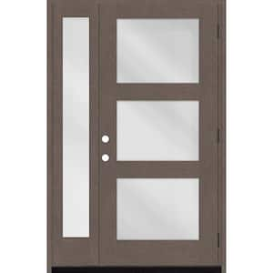 Regency 53 in. x 80 in. Modern 3-Lite Equal Clear Glass LHOS Ashwood Mahogany Fiberglass Prehung Front Door 14 in. SL